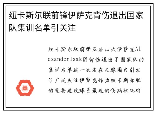 纽卡斯尔联前锋伊萨克背伤退出国家队集训名单引关注
